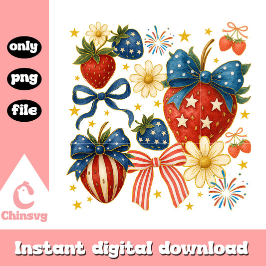4th of july america strawberry design png, 4th of july strawberries png