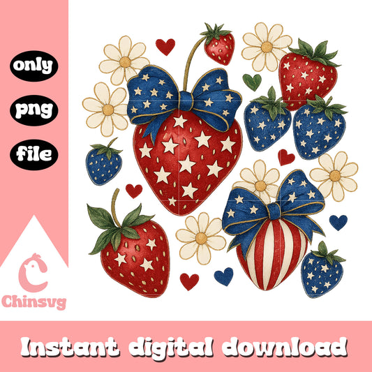 4th of july strawberry design png, strawberry america​ png