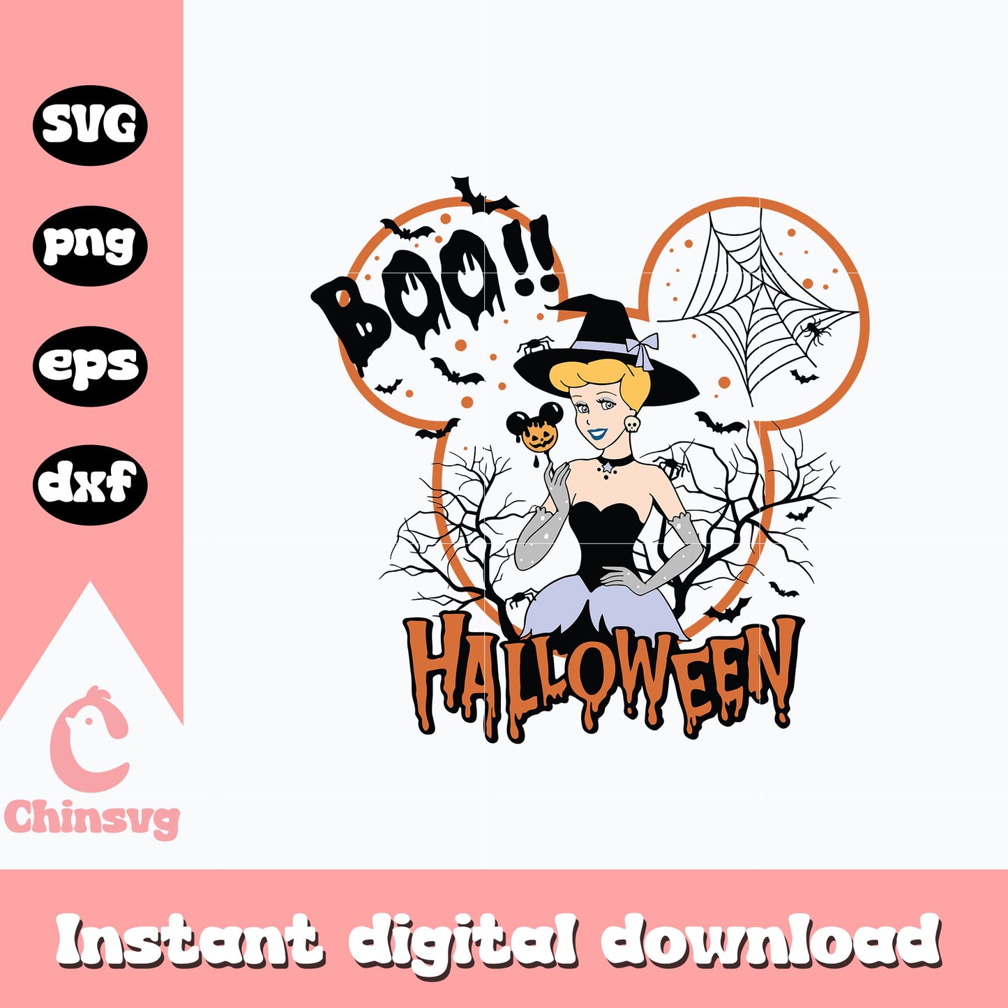 Princess Cinderella Boo Halloween svg, Mickey head halloween svg