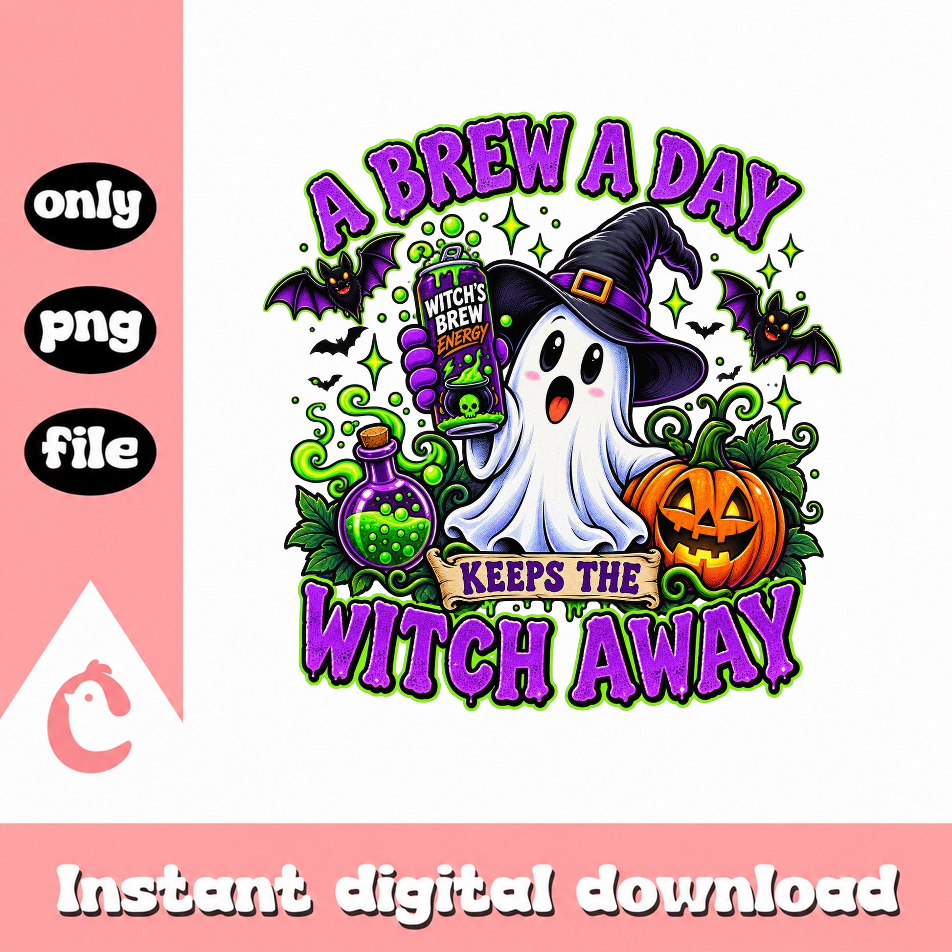 A Brew A Day Keeps The Witch Away, Halloween Ghost SVG, PNG