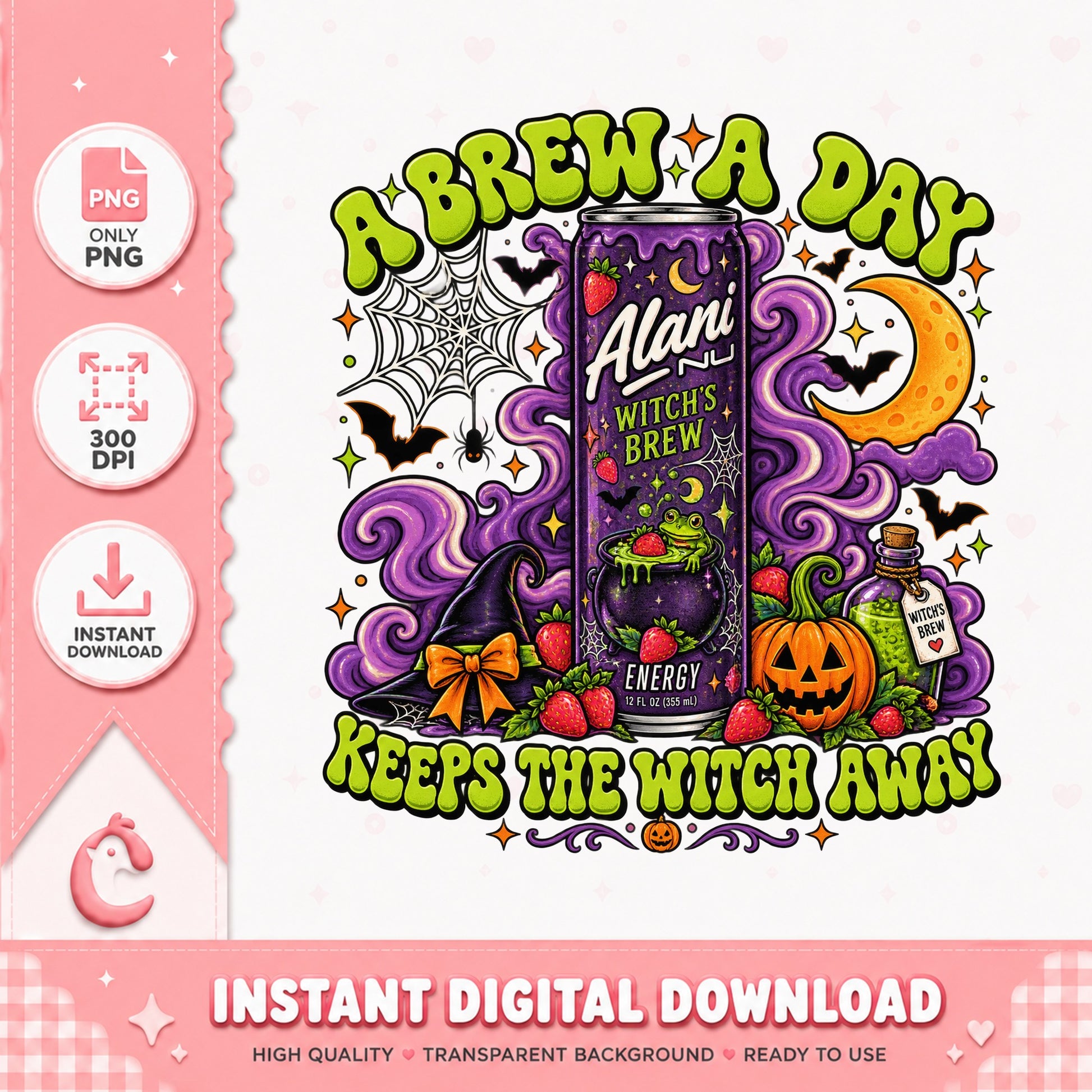 A Brew A Day Keeps The Witch Away, Halloween PNG, Energy Drink PNG
