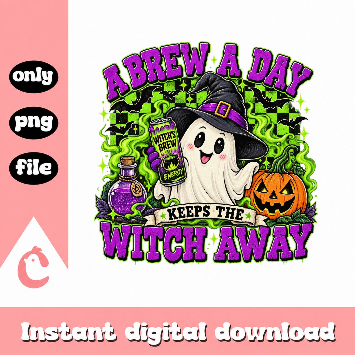 A Brew A Day Keeps The Witch Away PNG, Halloween Ghost, Funny PNG