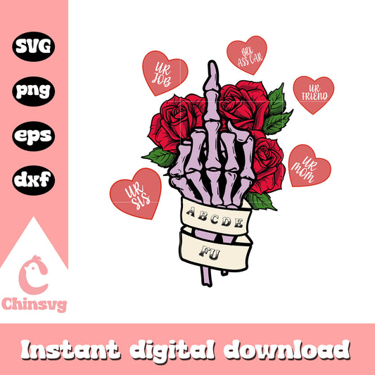 Abcdef u middle finger flower svg, skeleton valentines day​ svg