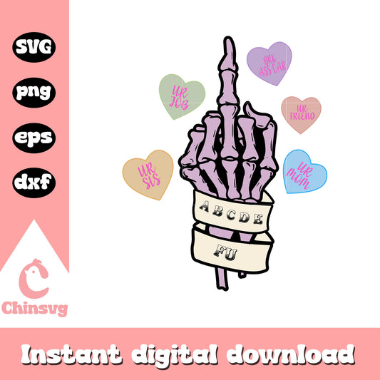 Abcdef u skeleton middle finger design svg, valentines skeleton​ svg