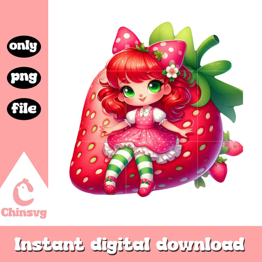 Adorable strawberry doll png, strawberry shortcake vintage dolls png