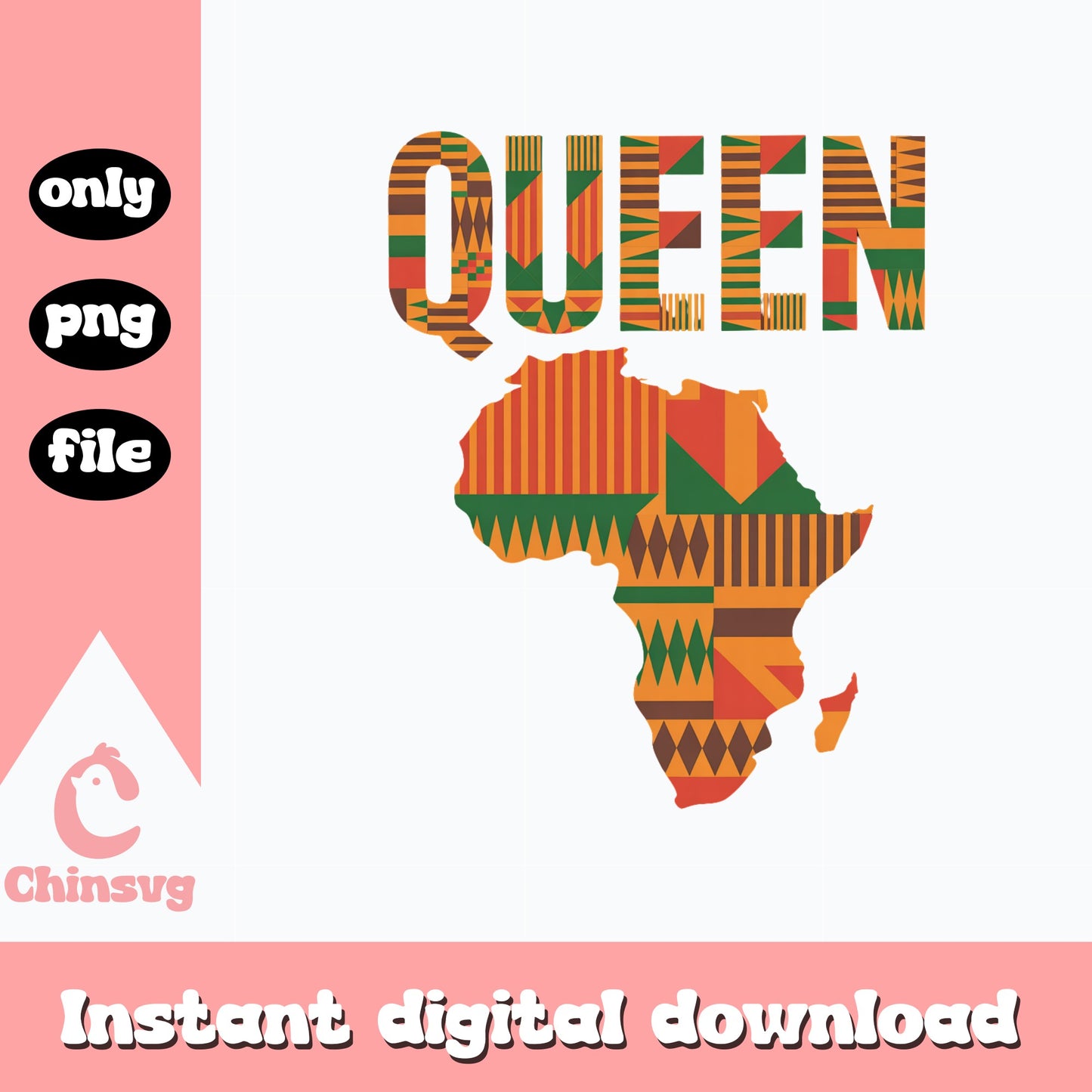 African Queen Kente Pattern PNG, Black History Month PNG, Africa Map PNG