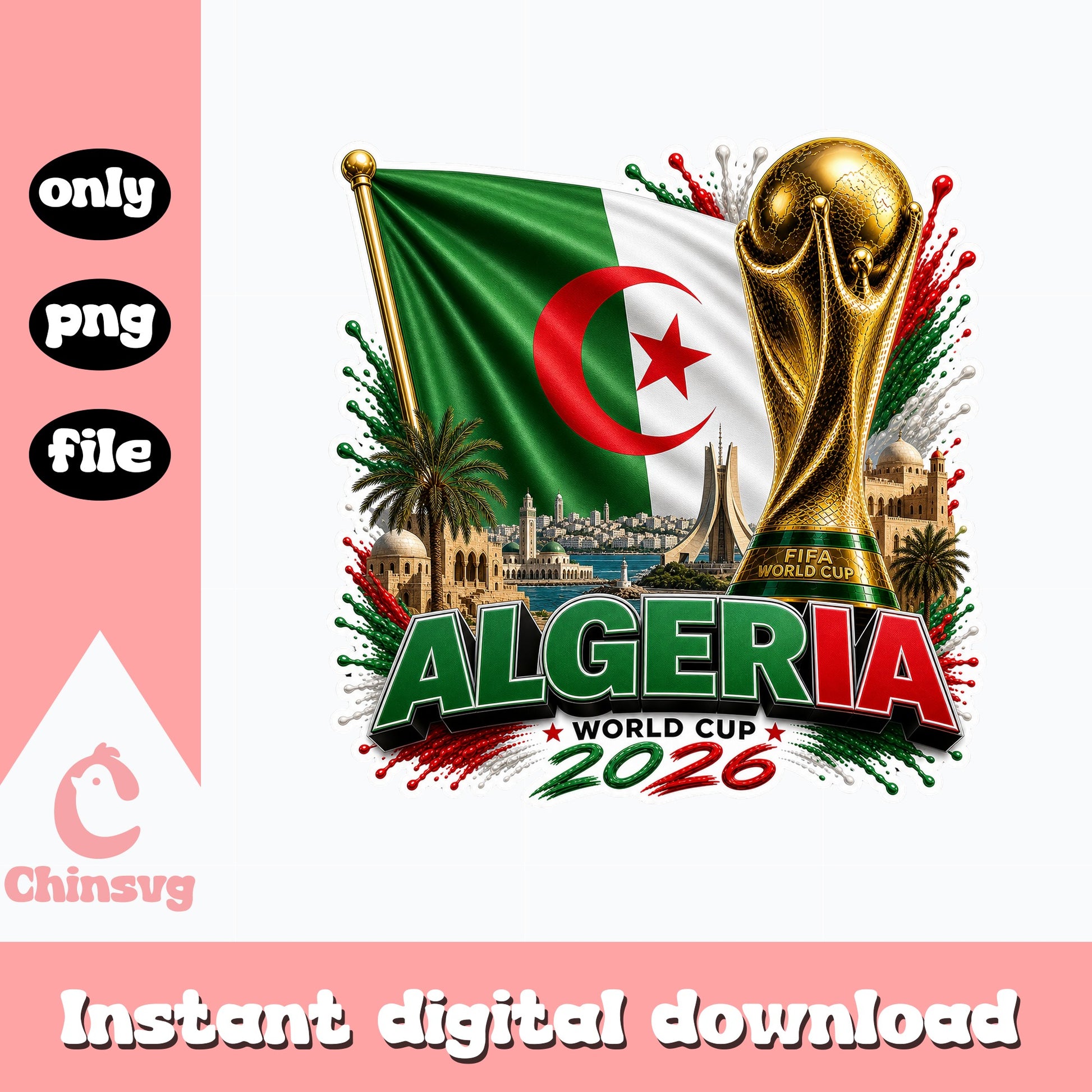 Algeria World Cup 2026 PNG, Algeria Football Fan Gift, Soccer PNG