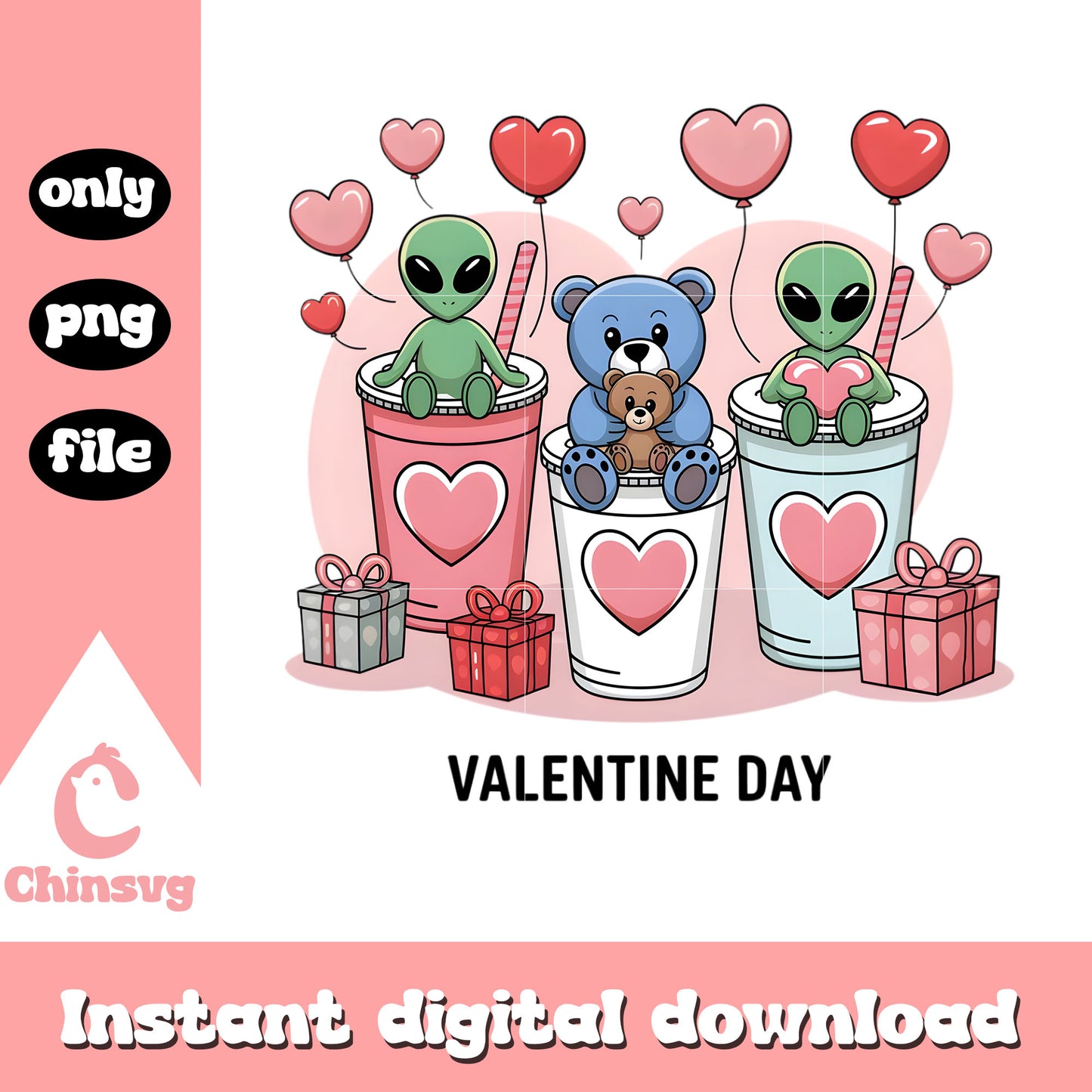 Alien mascot coffee valentine png, alien valentines​​ png