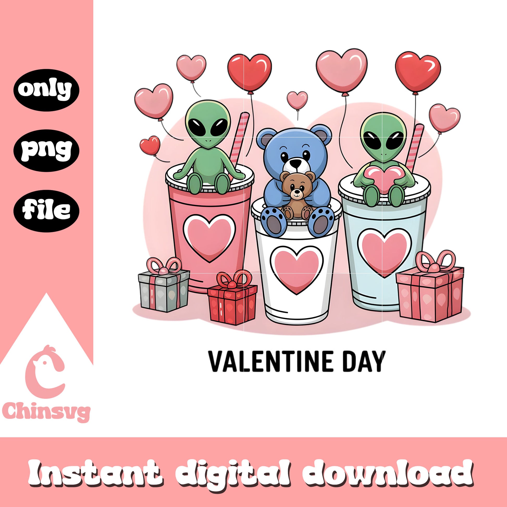 Alien mascot coffee valentine png, alien valentines​​ png