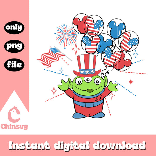 Alien toy story happy 4th of july png, Alien toy story patriotic png