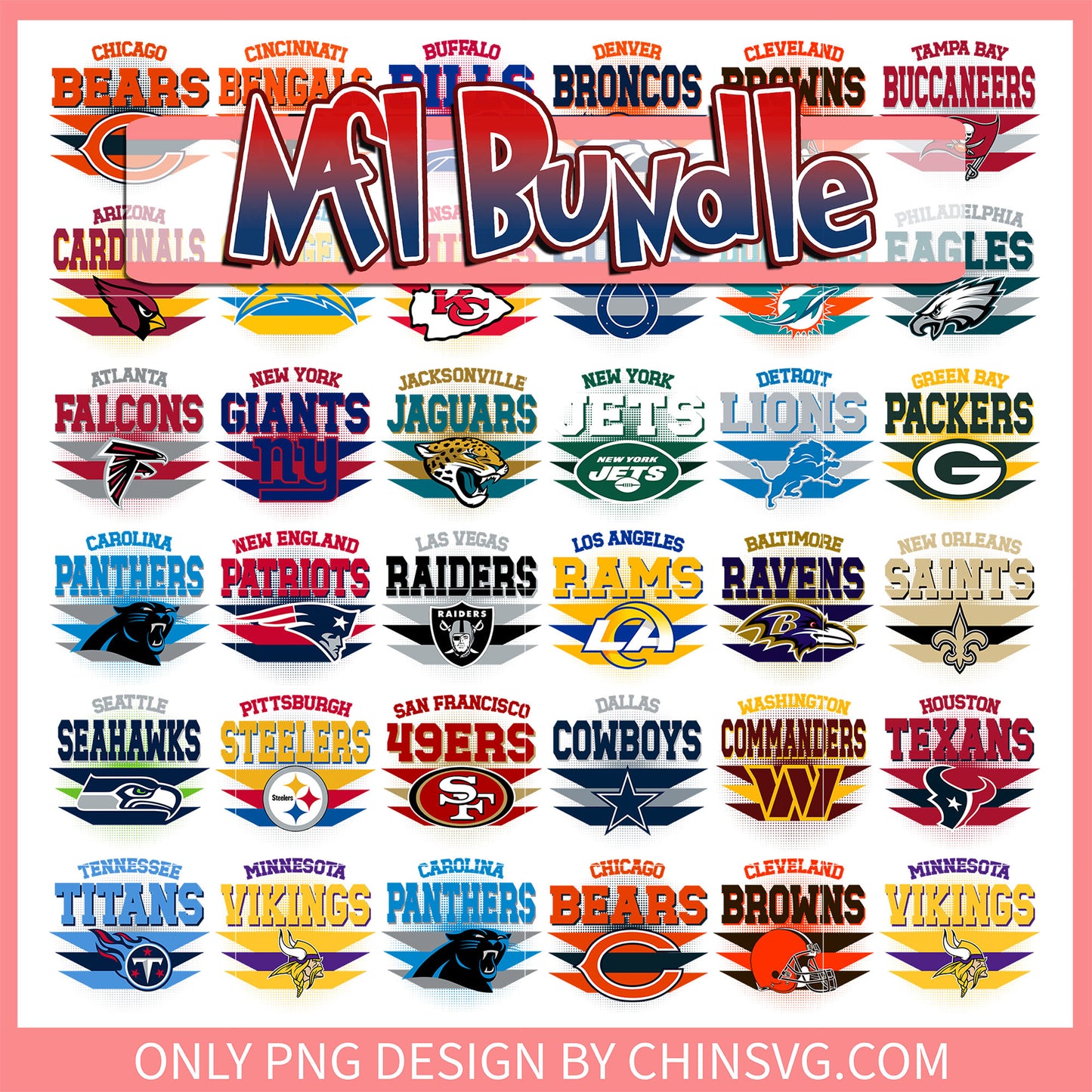 All 32 nfl teams design bundle png, 32 nfl team logos png