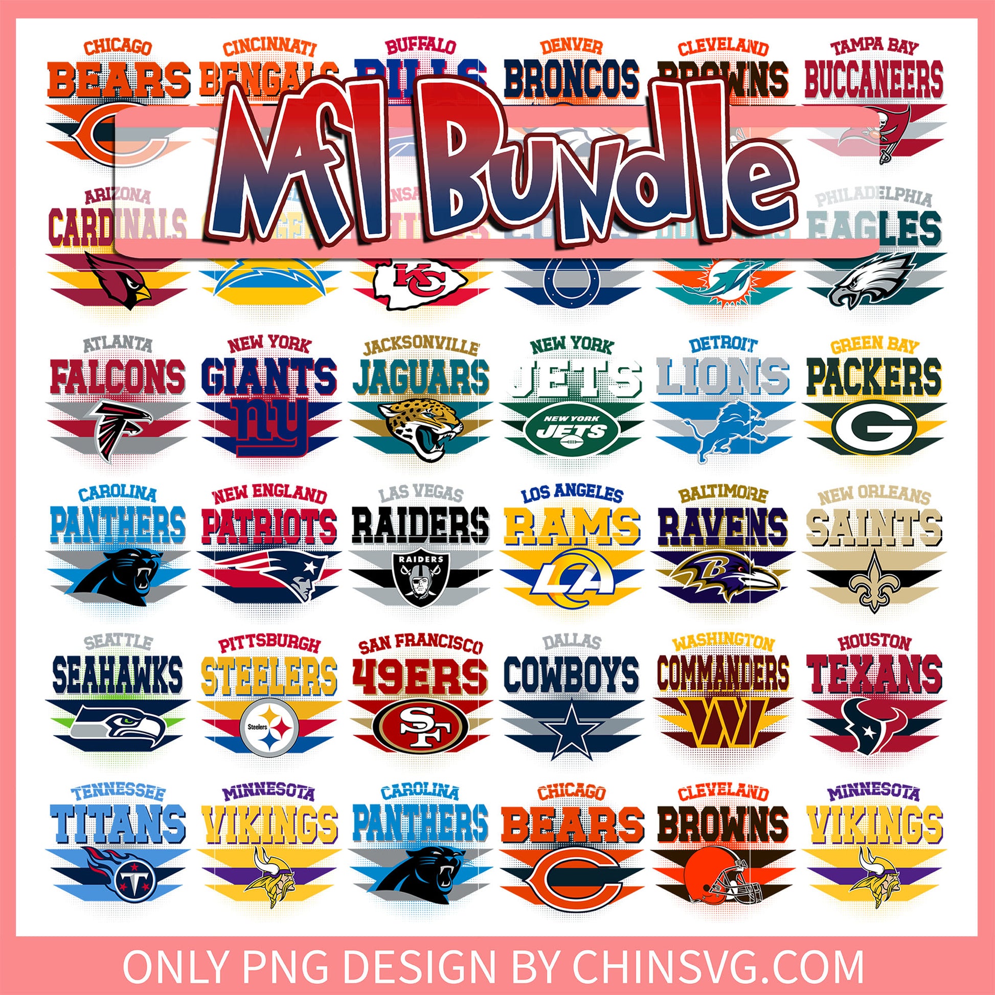 All 32 nfl teams design bundle png, 32 nfl team logos png