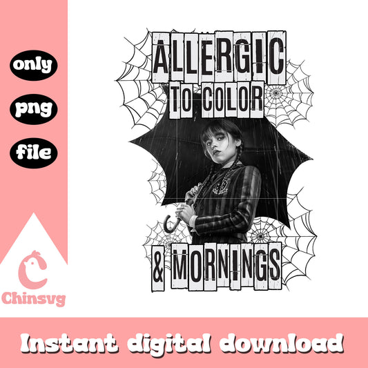 Allergic to color and mornings black white png, wednesday addams png