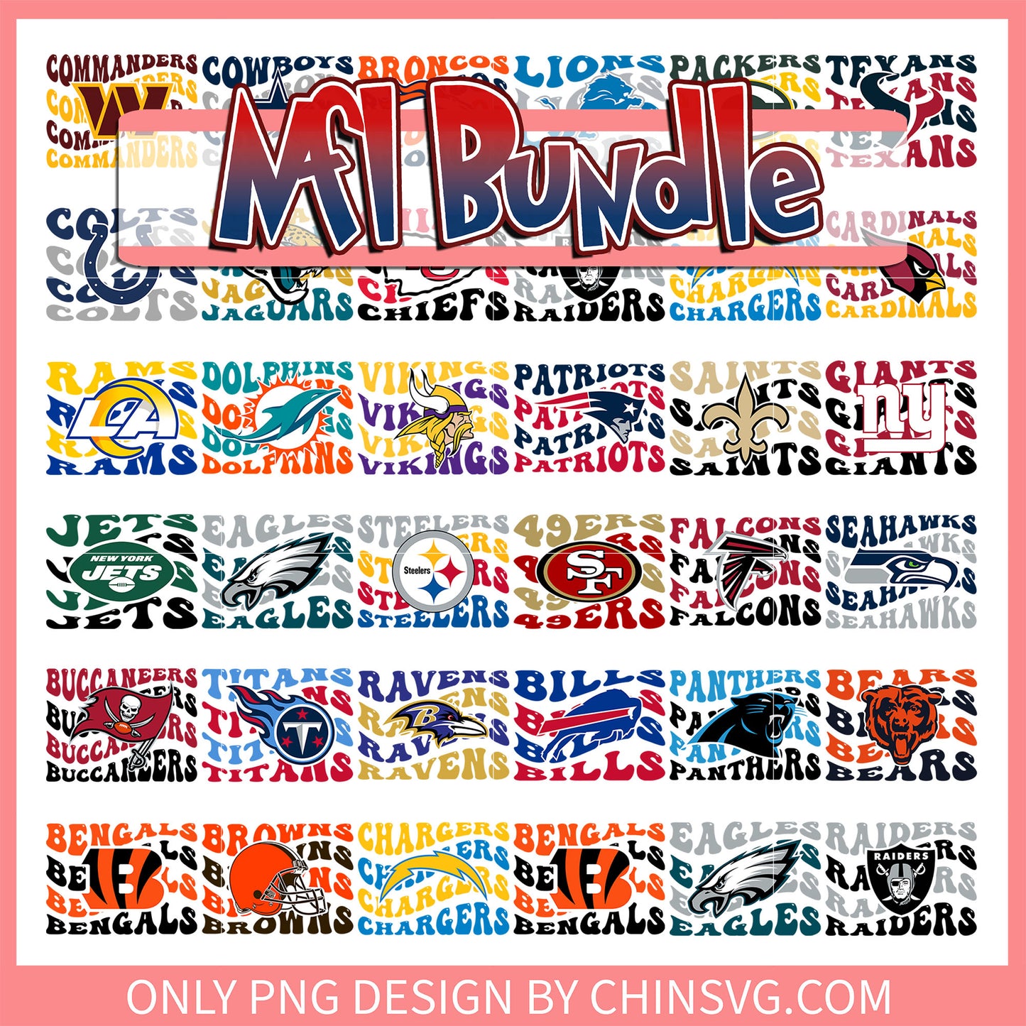 All nfl logo namde design bundle png, 32 nfl teams​ png