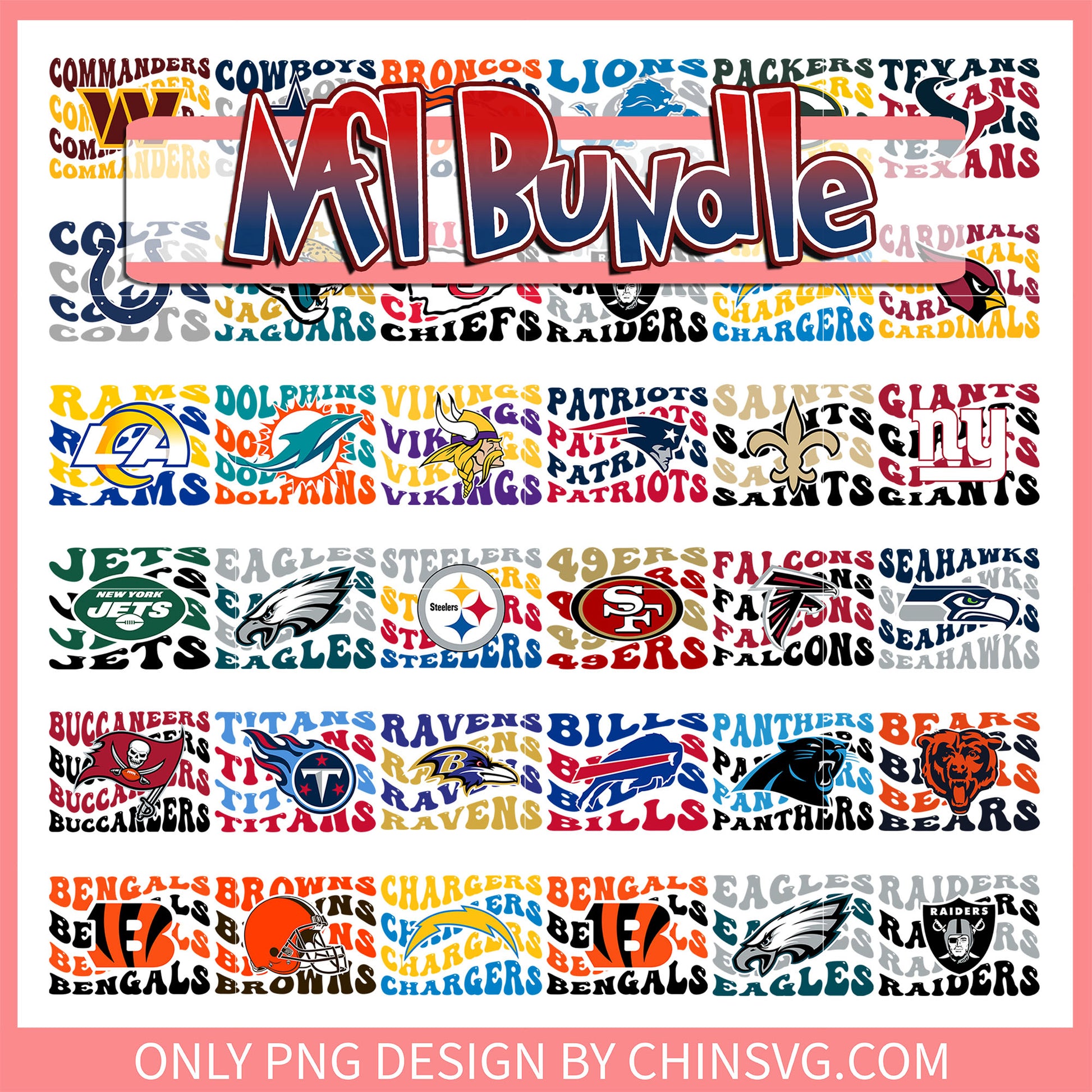 All nfl logo namde design bundle png, 32 nfl teams​ png