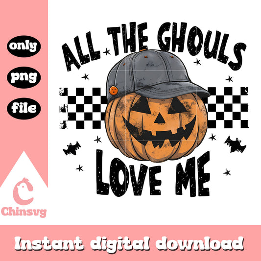 All the ghouls love me pumpkin design png, halloween decor png
