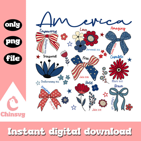 America 4th of july bow flower png, the 4th of july america png