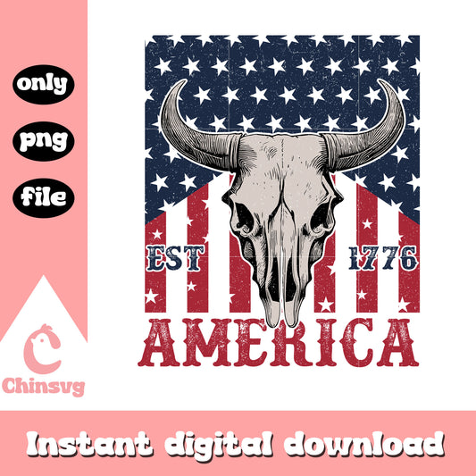 America buffalo skull est 1776 retro poster png, buffalo skull png