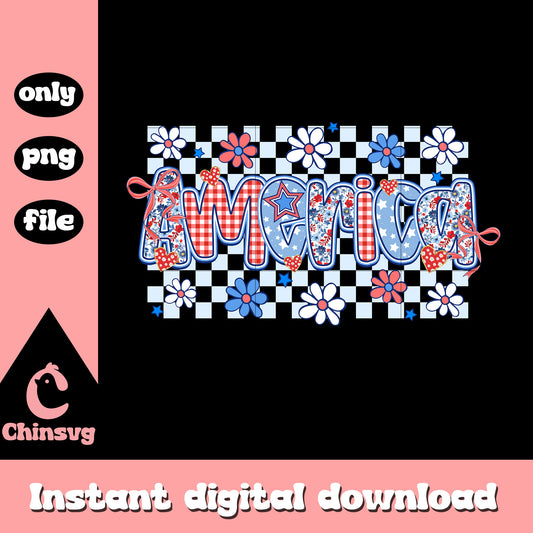 America checkered 4th of july floral png, america day png