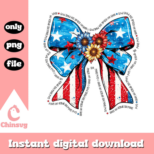 America coquette bow floral design png, freedom 4th of july png