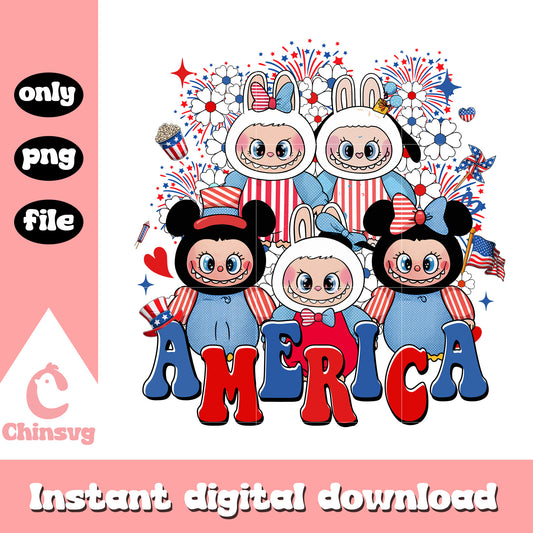 America day labubu mickey ears png, Popmart labubu 4th of july png