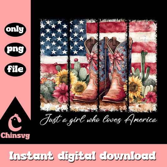 America flag boots sunflower png, just a girl who loves america png