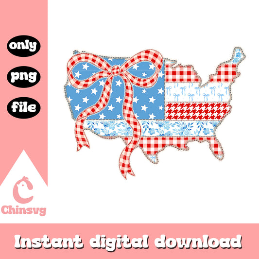 America flag bow map design png, usa 4th of july png