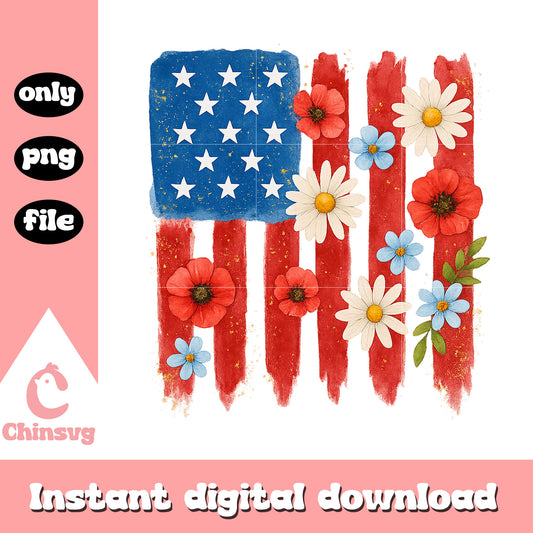 America flag floral design png, 4th of july png, america png