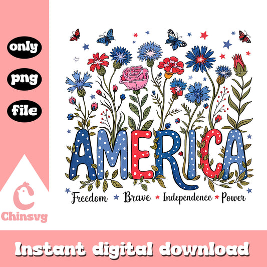 America freedom brave independence power flower design png, america png
