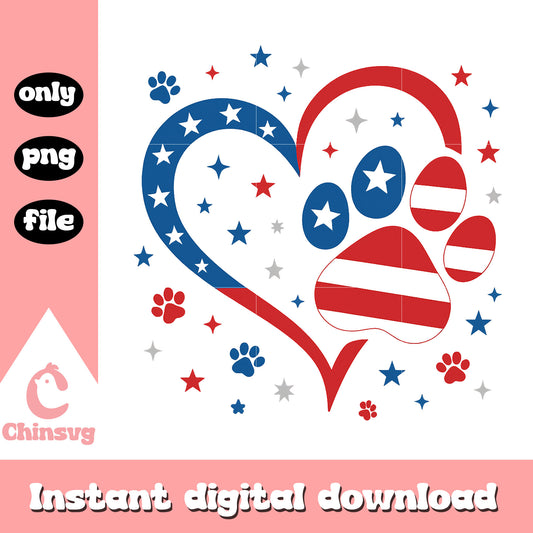 America heart paw design png, 4th of july america png