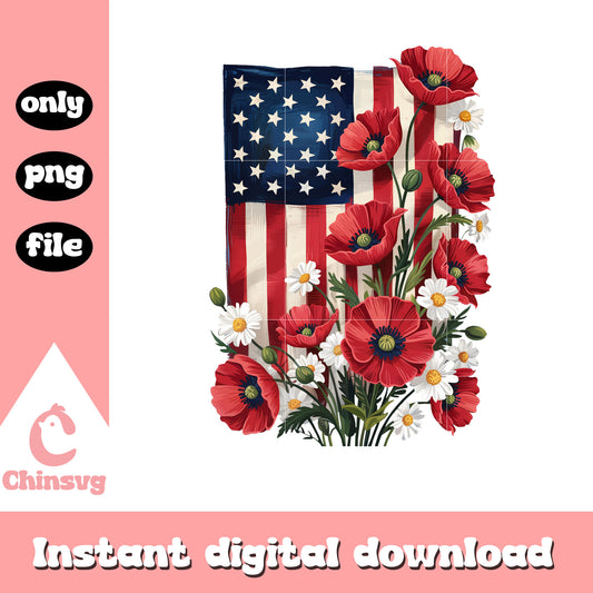 American flag floral design png, american flag png, 4th of july png