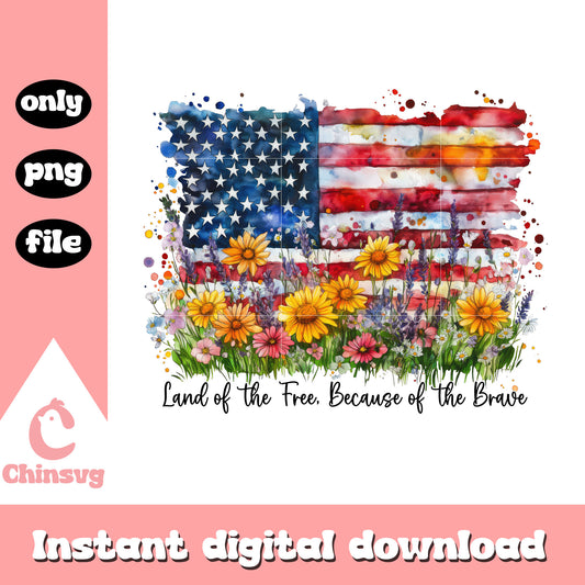 American flag floral land of the free png, retro america flag png