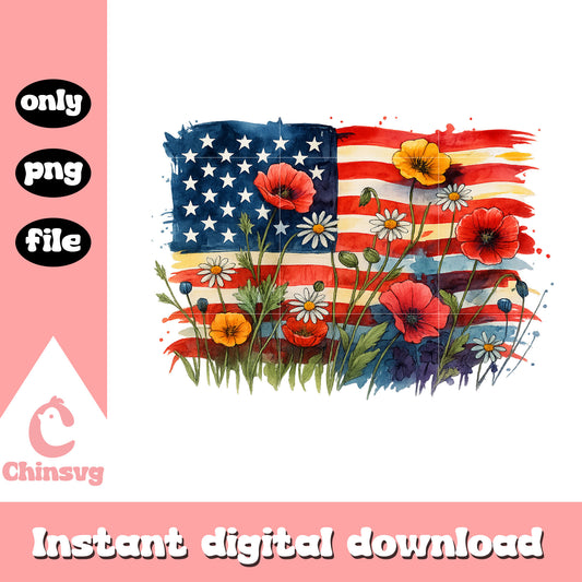 American flag floral png, patriotic wildflower usa flag png