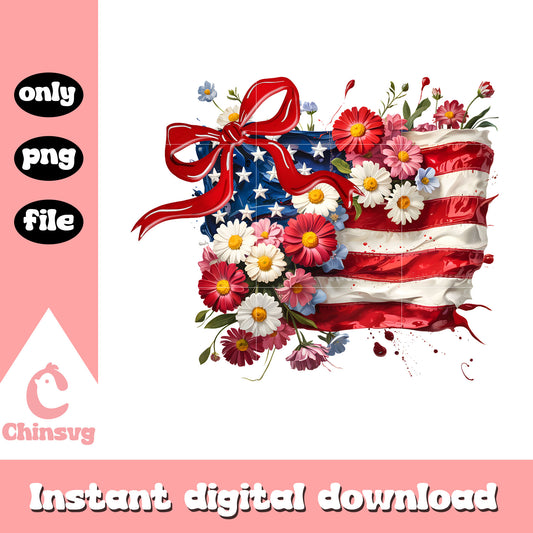 American flag retro bow floral png, america flag png