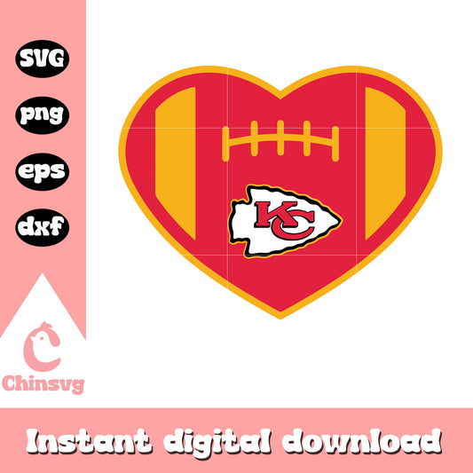American football kansas city chiefs heart logo design svg, kansas city chiefs team svg
