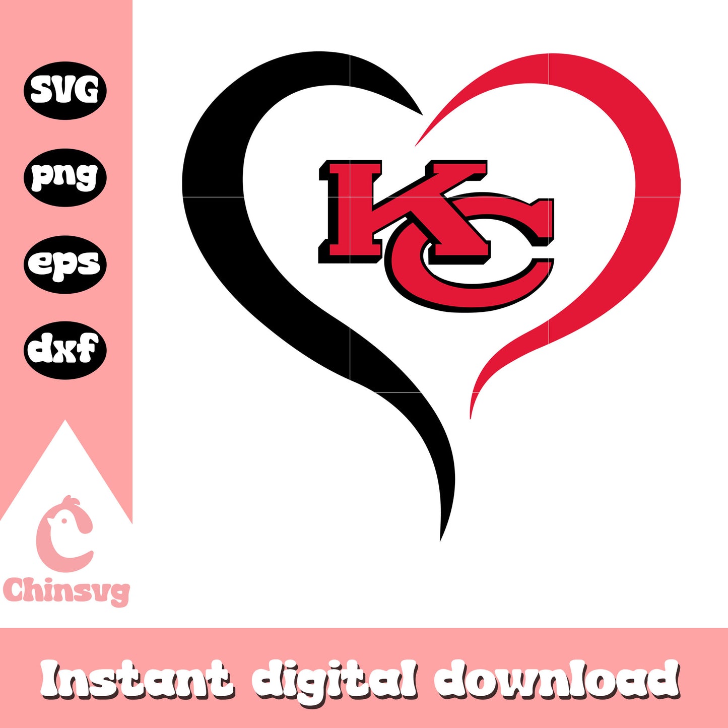 American football kansas city chiefs heart shape svg, kansas logo svg