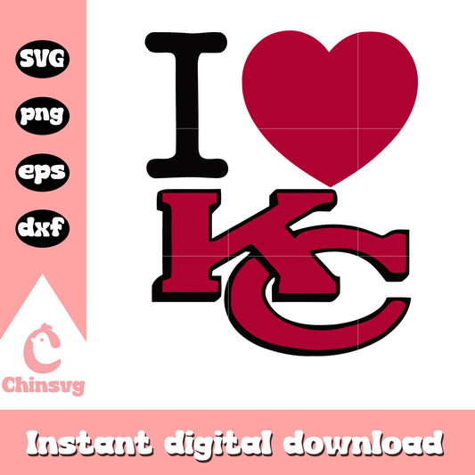 American football kansas city chiefs i love kc svg, nfl team kansas city chiefs svg