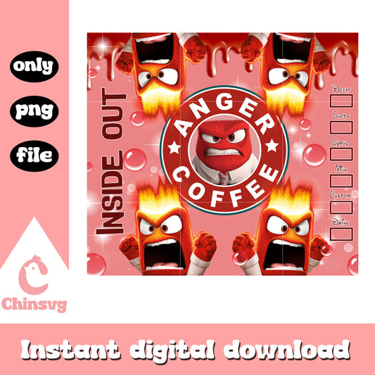 Anger coffee inside out tumbler png, anger from inside out​​​ png