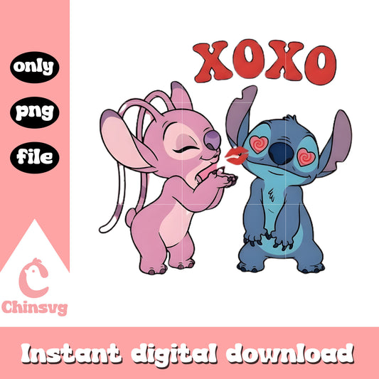 Angle kiss stitch valentine png, stitch valentines day png