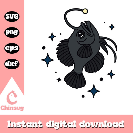 Anglerfish black seadevil in the deep sea svg, black anglerfish​ svg