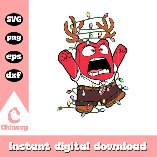 Angry reindeer christmas lights svg, inside out svg