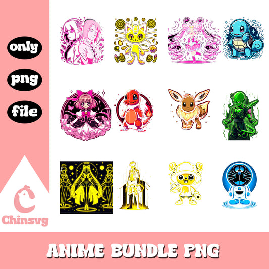 Anime cast neon design bundle png