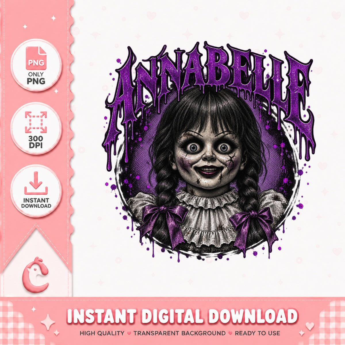 Annabelle Doll PNG, Creepy Horror Doll, Instant Download PNG