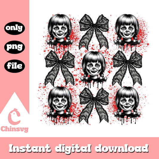 Annabelle bow halloween deisgn png, annabelle halloween png