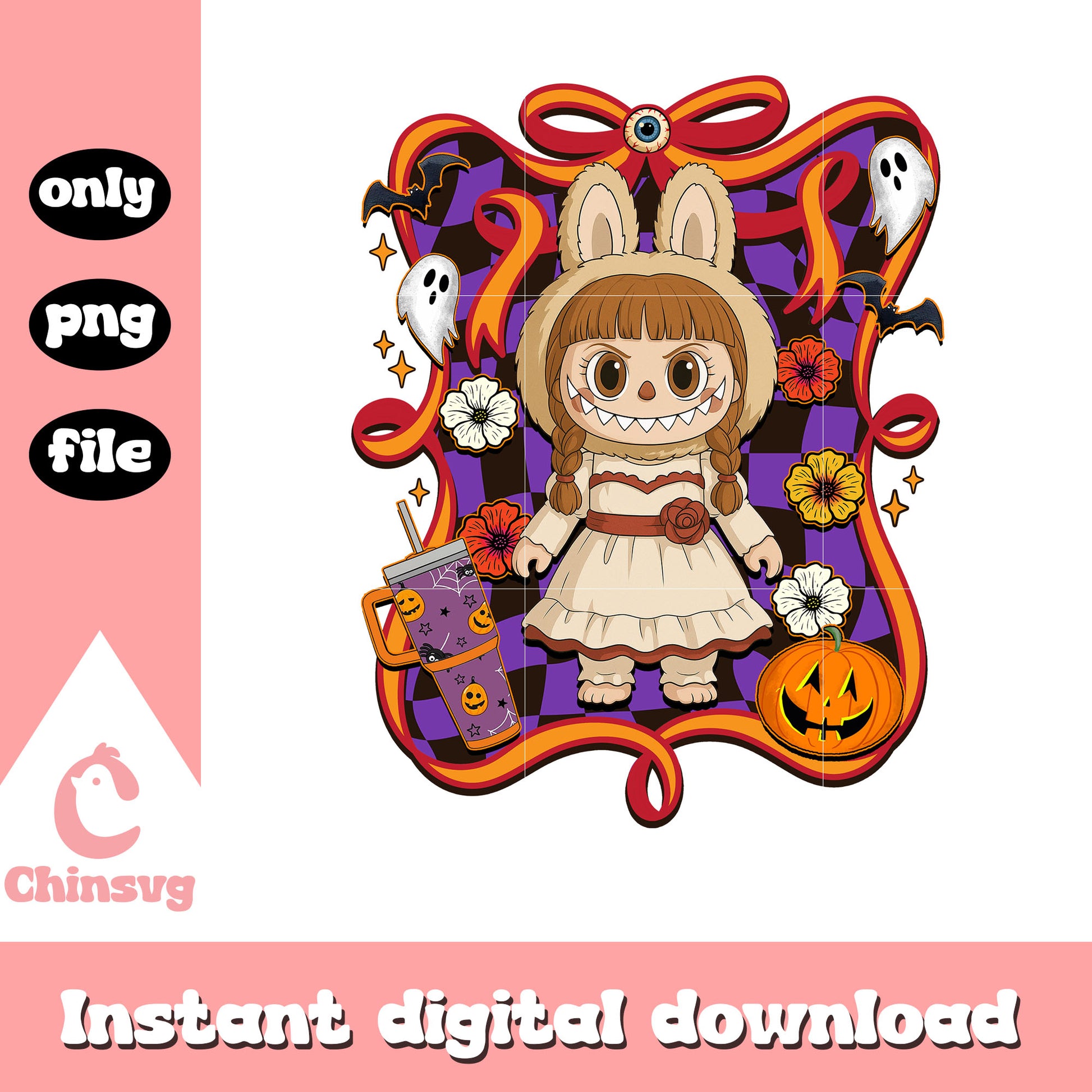 Annabelle halloween labubu bow png, annabelle character png