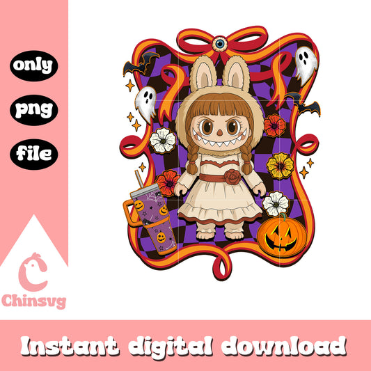 Annabelle halloween labubu bow png, annabelle character png