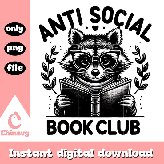 Anti social book club raccoon png, funny quotes png, trending​ png
