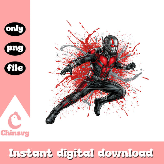 Ant man posing splatter effect design png, ant man character png