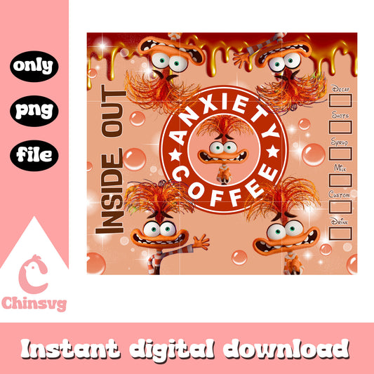 Anxiety coffee inside out tumbler png, anxiety inside out​ png