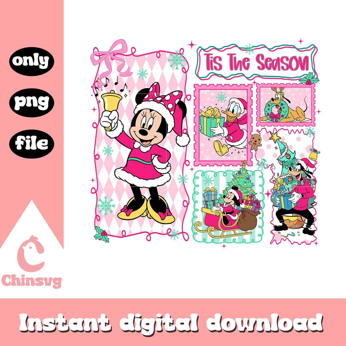 A pink christmas season with disney friends png, disney christmas​ png